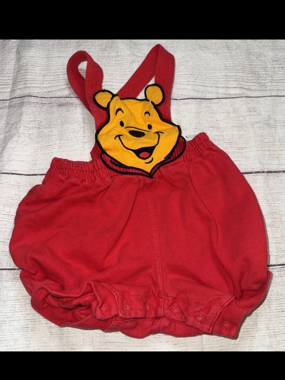 Vtg Y2K Winnie The Pooh Disney Store  Red Bubble Romper Baby 6m Embroidered